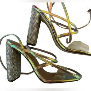 Call it spring rhinestone gold block heels size 8